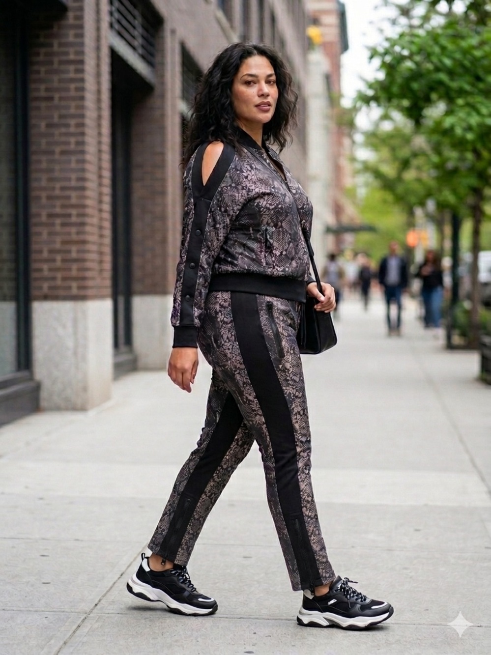 THE SET Women's Snake Print Tracksuit Jacket and Pants Pockets Size XL